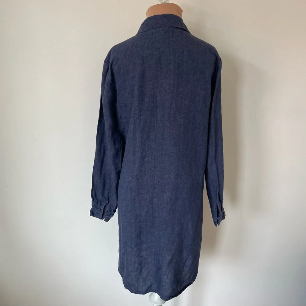 Eileen Fisher Washed Organic Linen Délavé Dusk Blue Button Down Long Shirt XXS